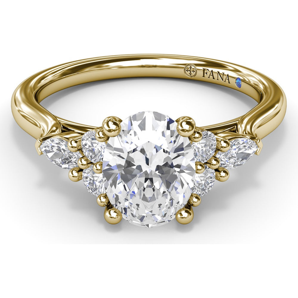 Engagement Ring Setting with Marquise and Round Diamond Side Cluster by Fana - 0.39 Carat Total Diamond Weight