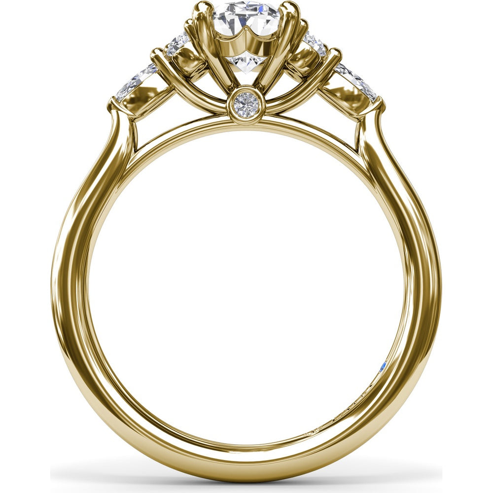 Engagement Ring Setting with Marquise and Round Diamond Side Cluster by Fana - 0.39 Carat Total Diamond Weight