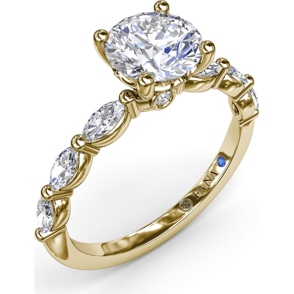 Engagement Ring Setting with Marquise Diamond Band and Four-Prong Mount by Fana - 0.63 Carat Total Diamond Weight