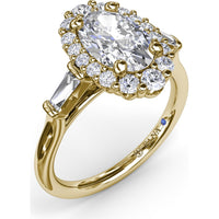 Engagement Ring Setting with Oval Diamond Halo and Tapered Baguettes by Fana - 0.60 Carat Total Diamond Weight