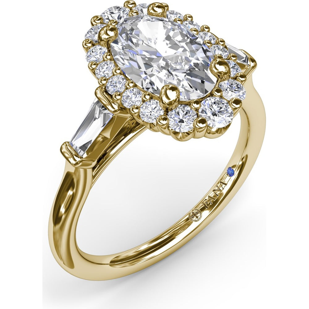 Engagement Ring Setting with Oval Diamond Halo and Tapered Baguettes by Fana - 0.60 Carat Total Diamond Weight