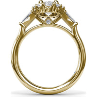 Engagement Ring Setting with Oval Diamond Halo and Tapered Baguettes by Fana - 0.60 Carat Total Diamond Weight