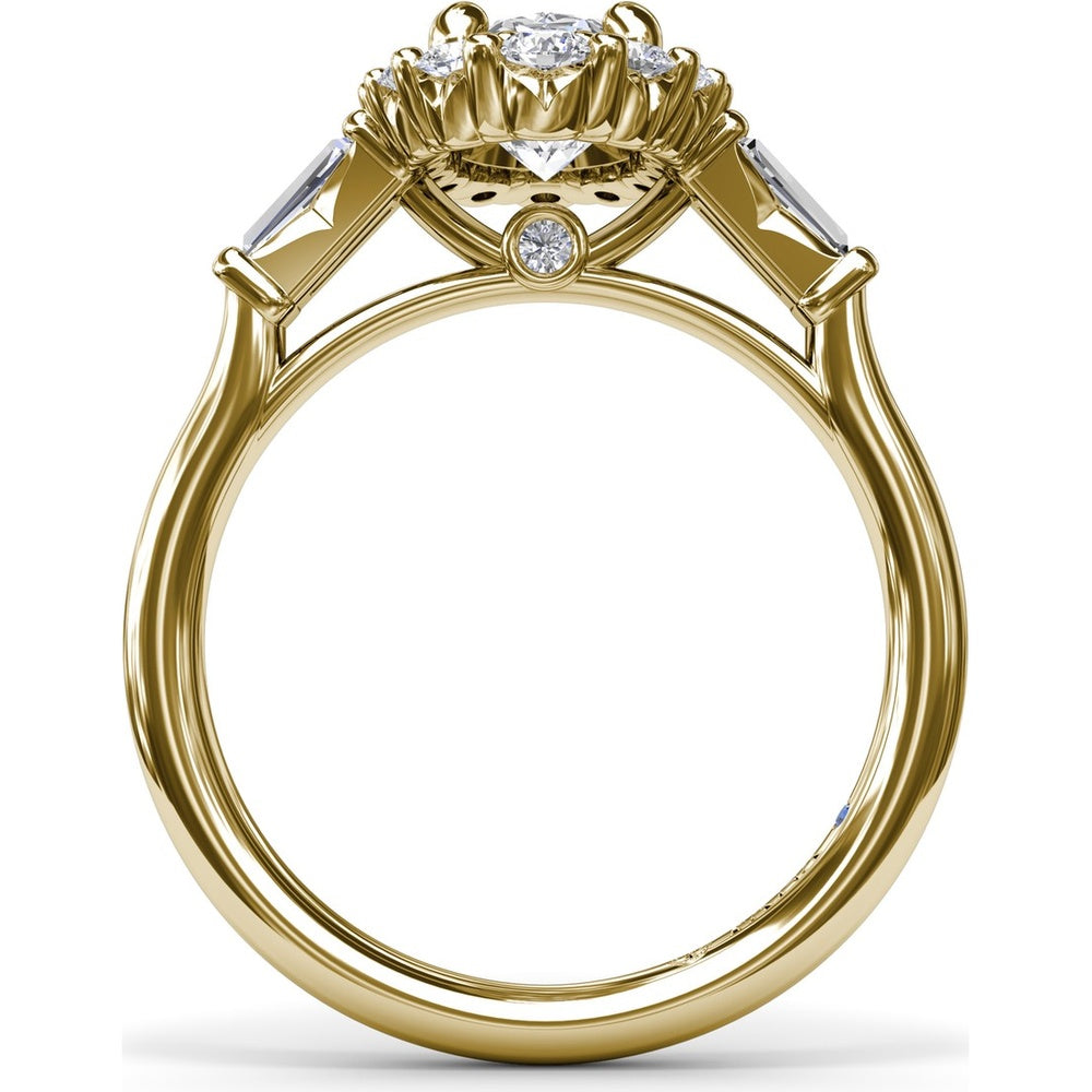 Engagement Ring Setting with Oval Diamond Halo and Tapered Baguettes by Fana - 0.60 Carat Total Diamond Weight