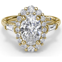Engagement Ring Setting with Oval Diamond Halo and Tapered Baguettes by Fana - 0.60 Carat Total Diamond Weight