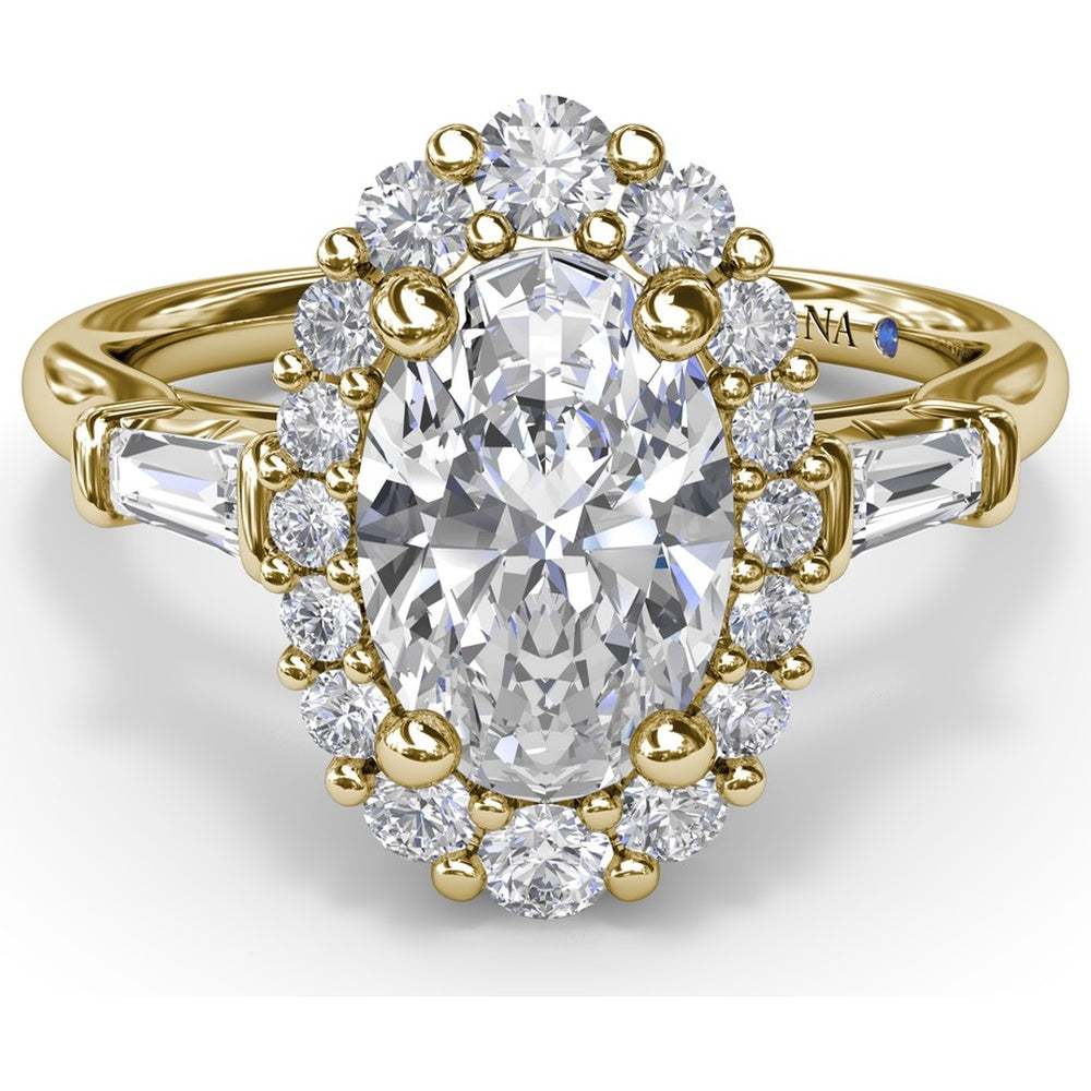 Engagement Ring Setting with Oval Diamond Halo and Tapered Baguettes by Fana - 0.60 Carat Total Diamond Weight