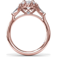 Engagement Ring Setting with Oval Diamond Halo and Tapered Baguettes by Fana - 0.60 Carat Total Diamond Weight