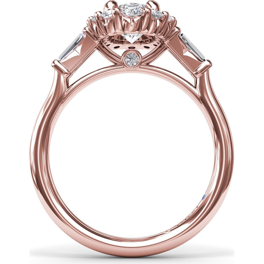 Engagement Ring Setting with Oval Diamond Halo and Tapered Baguettes by Fana - 0.60 Carat Total Diamond Weight
