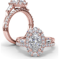 Engagement Ring Setting with Oval Diamond Halo and Tapered Baguettes by Fana - 0.60 Carat Total Diamond Weight