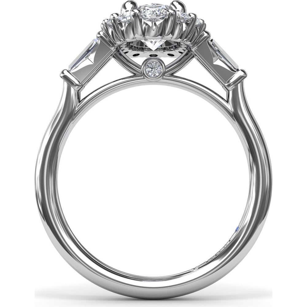Engagement Ring Setting with Oval Diamond Halo and Tapered Baguettes by Fana - 0.60 Carat Total Diamond Weight