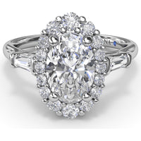 Engagement Ring Setting with Oval Diamond Halo and Tapered Baguettes by Fana - 0.60 Carat Total Diamond Weight