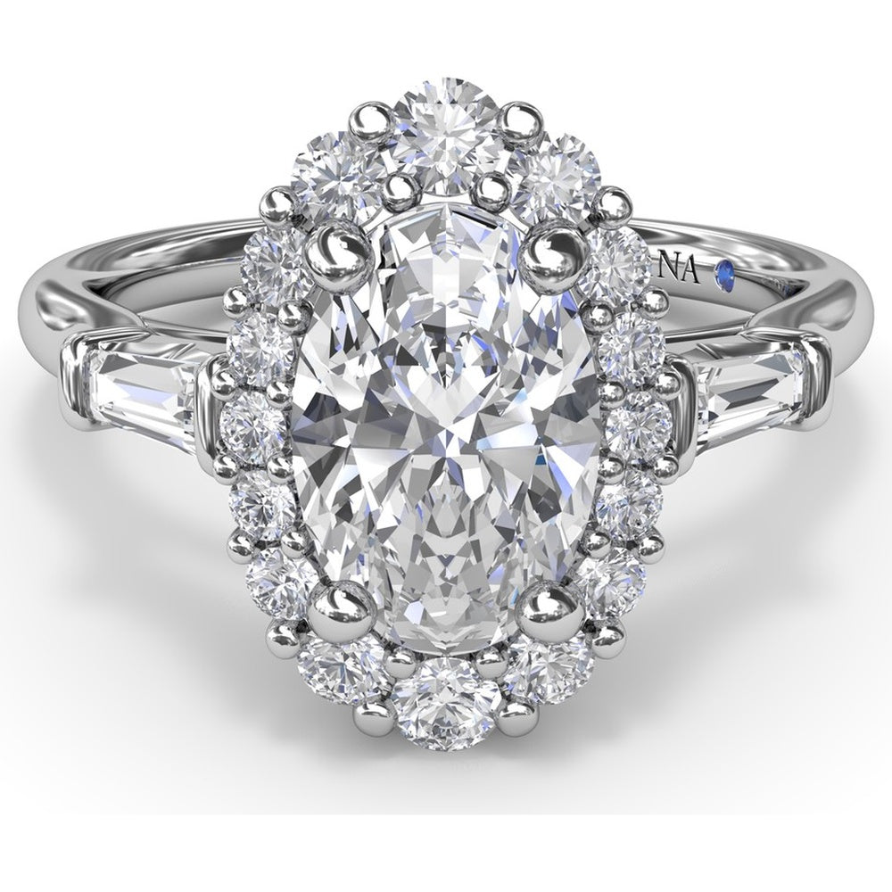 Engagement Ring Setting with Oval Diamond Halo and Tapered Baguettes by Fana - 0.60 Carat Total Diamond Weight