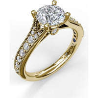 Engagement Ring Setting with Pavé Diamond Band and Milgrain Detailing - 0.32 Carat Total Side Stone Weight by Fana
