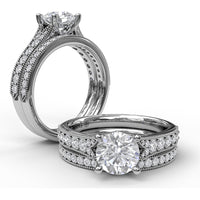 Engagement Ring Setting with Pavé Diamond Band and Milgrain Detailing - 0.32 Carat Total Side Stone Weight by Fana