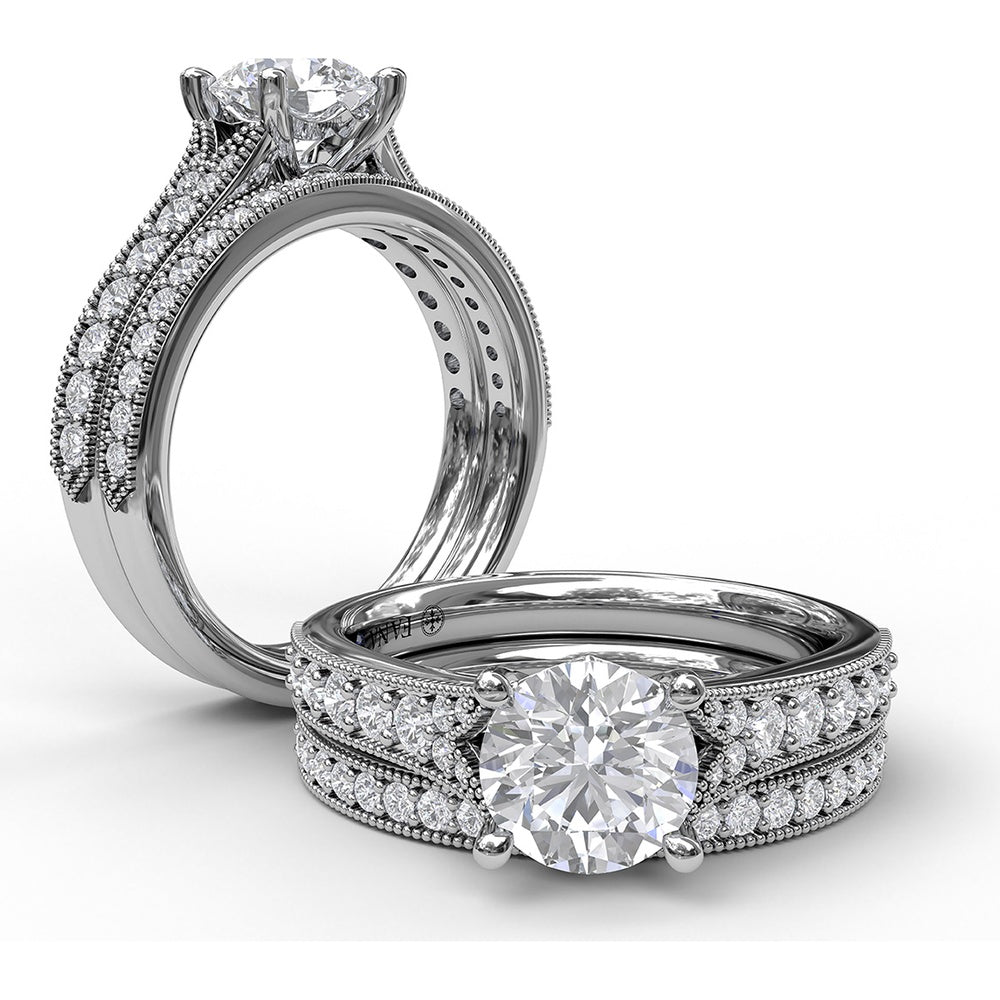 Engagement Ring Setting with Pavé Diamond Band and Milgrain Detailing - 0.32 Carat Total Side Stone Weight by Fana