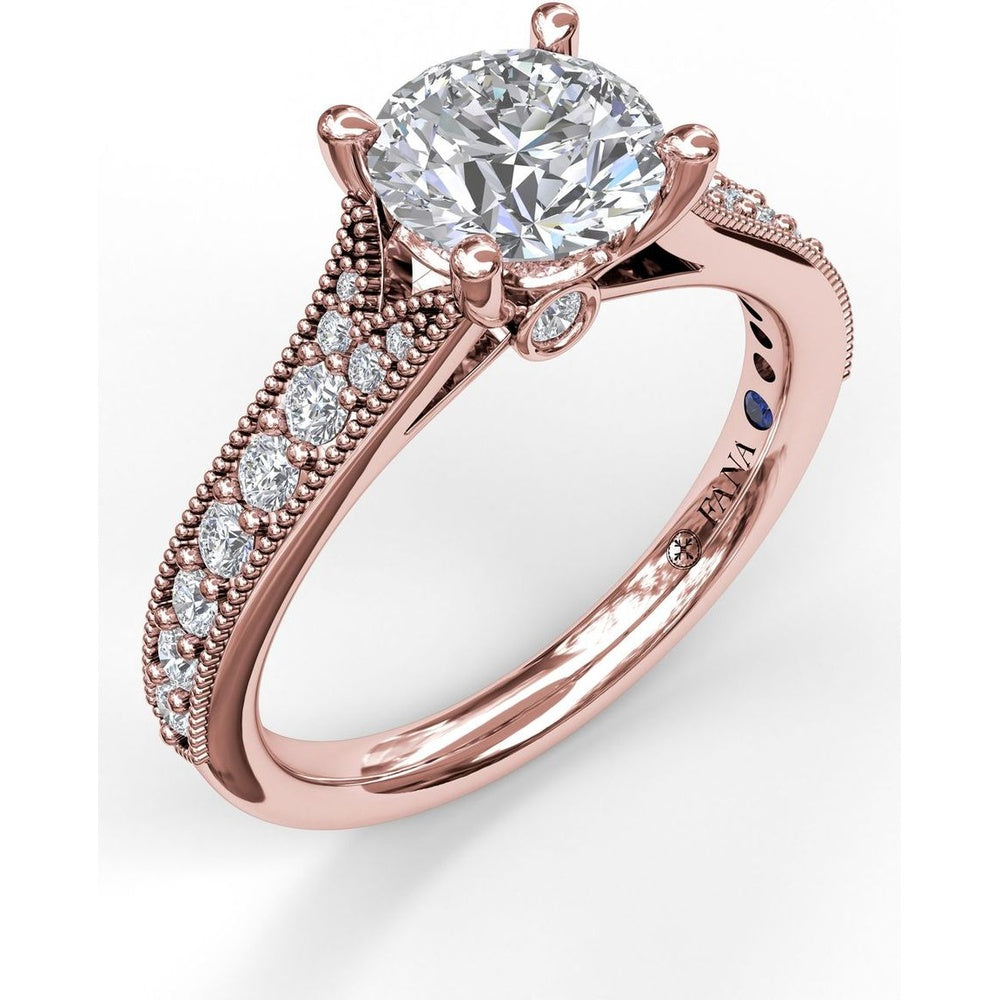 Engagement Ring Setting with Pavé Diamond Band and Milgrain Detailing - 0.32 Carat Total Side Stone Weight by Fana