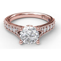 Engagement Ring Setting with Pavé Diamond Band and Milgrain Detailing - 0.32 Carat Total Side Stone Weight by Fana