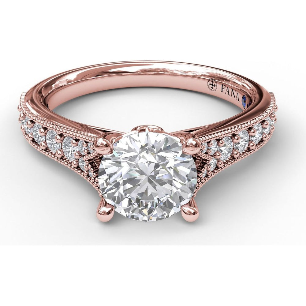 Engagement Ring Setting with Pavé Diamond Band and Milgrain Detailing - 0.32 Carat Total Side Stone Weight by Fana