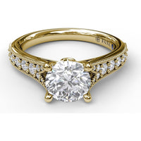 Engagement Ring Setting with Pavé Diamond Band and Milgrain Detailing - 0.32 Carat Total Side Stone Weight by Fana