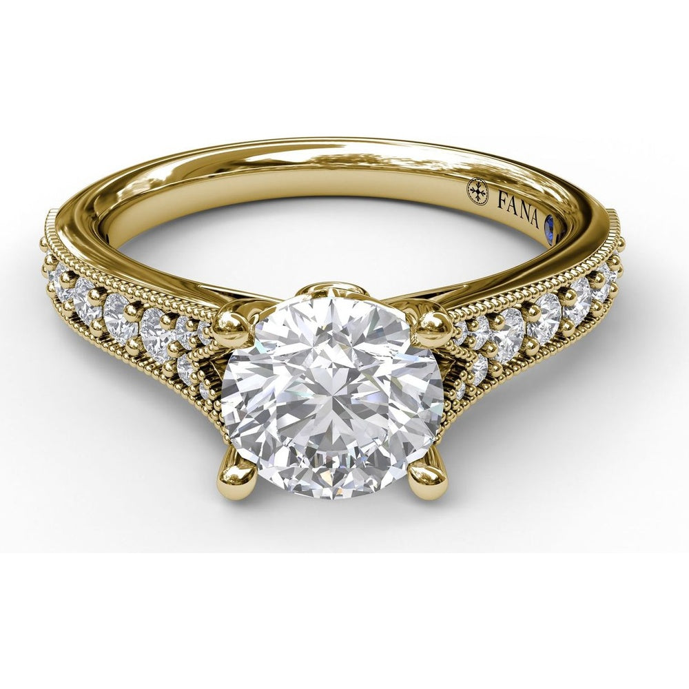 Engagement Ring Setting with Pavé Diamond Band and Milgrain Detailing - 0.32 Carat Total Side Stone Weight by Fana