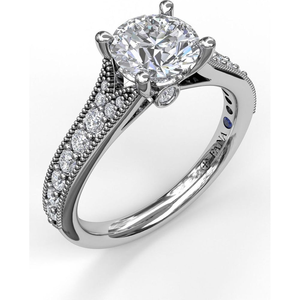 Engagement Ring Setting with Pavé Diamond Band and Milgrain Detailing - 0.32 Carat Total Side Stone Weight by Fana