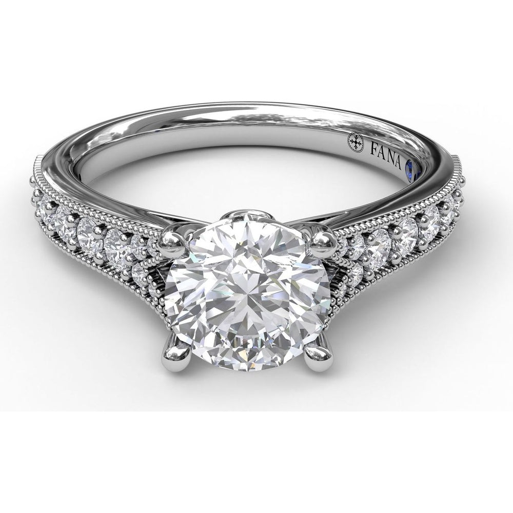 Engagement Ring Setting with Pavé Diamond Band and Milgrain Detailing - 0.32 Carat Total Side Stone Weight by Fana