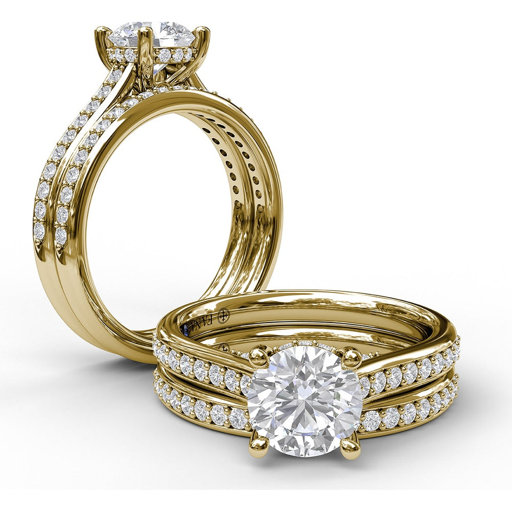 Engagement Ring Setting with Pavé Single Row and Hidden Diamond Accents by Fana - 0.33 Carat Total Diamond Weight