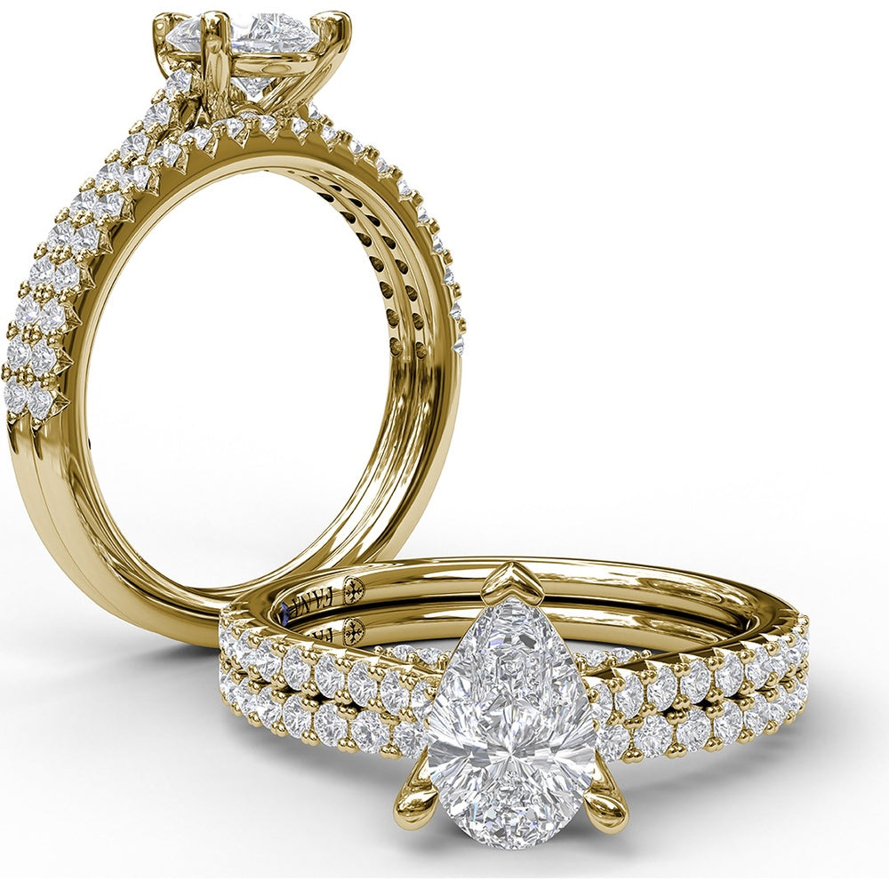 Engagement Ring Setting with Pear Shape Center and Pavé Diamond Band Detail by Fana - 0.33 Carat Total Diamond Weight