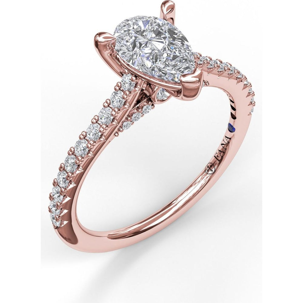 Engagement Ring Setting with Pear Shape Center and Pavé Diamond Band Detail by Fana - 0.33 Carat Total Diamond Weight