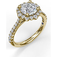 Engagement Ring Setting with Scalloped Round Diamond Halo and Pavé Band by Fana - 0.45 Carat Total Diamond Weight