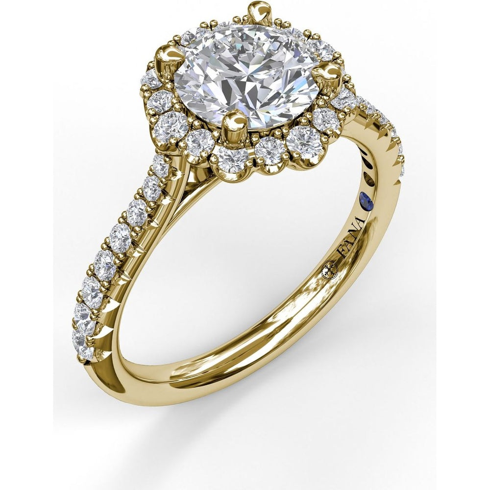 Engagement Ring Setting with Scalloped Round Diamond Halo and Pavé Band by Fana - 0.45 Carat Total Diamond Weight