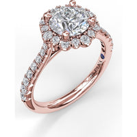 Engagement Ring Setting with Scalloped Round Diamond Halo and Pavé Band by Fana - 0.45 Carat Total Diamond Weight