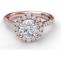 Engagement Ring Setting with Scalloped Round Diamond Halo and Pavé Band by Fana - 0.45 Carat Total Diamond Weight
