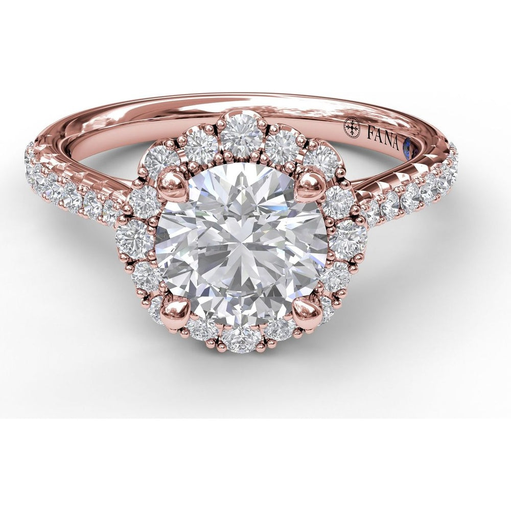 Engagement Ring Setting with Scalloped Round Diamond Halo and Pavé Band by Fana - 0.45 Carat Total Diamond Weight