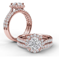 Engagement Ring Setting with Scalloped Round Diamond Halo and Pavé Band by Fana - 0.45 Carat Total Diamond Weight