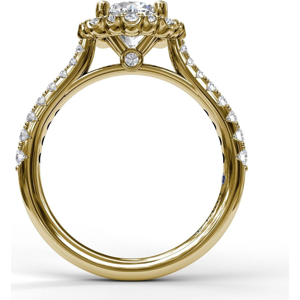 Engagement Ring Setting with Scalloped Round Diamond Halo and Pavé Band by Fana - 0.45 Carat Total Diamond Weight