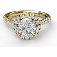 Engagement Ring Setting with Scalloped Round Diamond Halo and Pavé Band by Fana - 0.45 Carat Total Diamond Weight