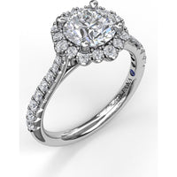 Engagement Ring Setting with Scalloped Round Diamond Halo and Pavé Band by Fana - 0.45 Carat Total Diamond Weight