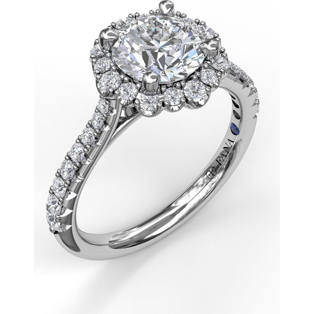 Engagement Ring Setting with Scalloped Round Diamond Halo and Pavé Band by Fana - 0.45 Carat Total Diamond Weight