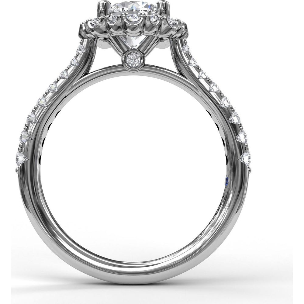 Engagement Ring Setting with Scalloped Round Diamond Halo and Pavé Band by Fana - 0.45 Carat Total Diamond Weight