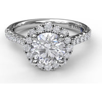 Engagement Ring Setting with Scalloped Round Diamond Halo and Pavé Band by Fana - 0.45 Carat Total Diamond Weight