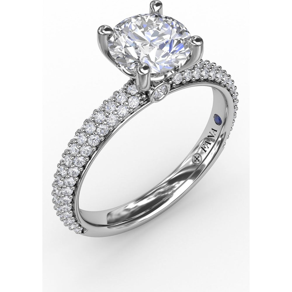 Engagement Ring Setting with Seamless Pavé Band and Round Diamond Profile by Fana - 0.51 Carat Total Diamond Weight
