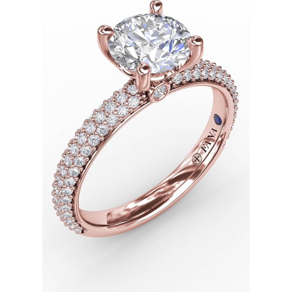 Engagement Ring Setting with Seamless Pavé Band and Round Diamond Profile by Fana - 0.51 Carat Total Diamond Weight