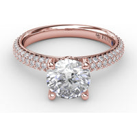Engagement Ring Setting with Seamless Pavé Band and Round Diamond Profile by Fana - 0.51 Carat Total Diamond Weight