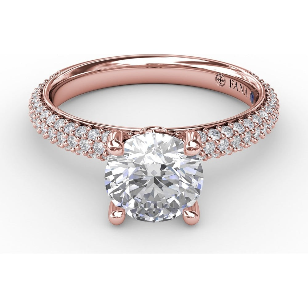 Engagement Ring Setting with Seamless Pavé Band and Round Diamond Profile by Fana - 0.51 Carat Total Diamond Weight