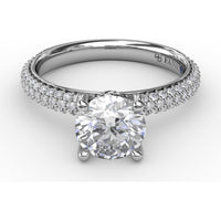 Engagement Ring Setting with Seamless Pavé Band and Round Diamond Profile by Fana - 0.51 Carat Total Diamond Weight