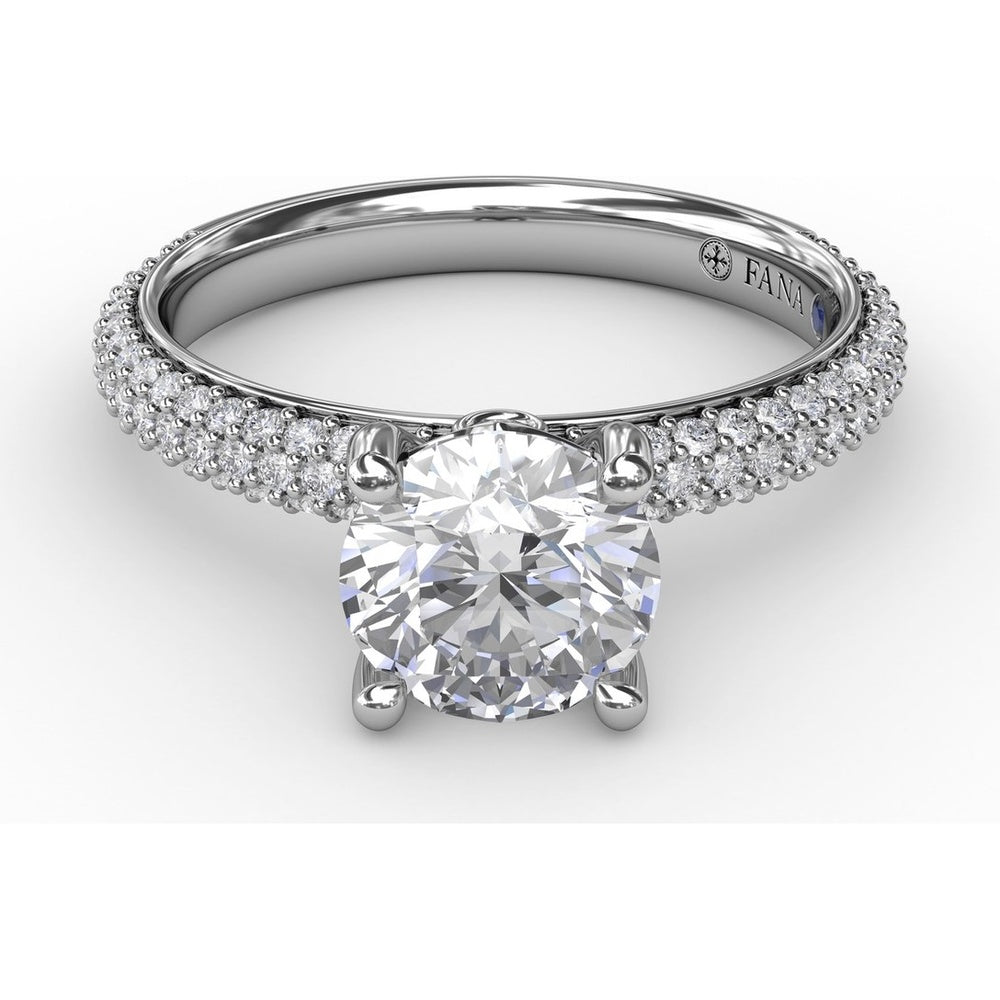 Engagement Ring Setting with Seamless Pavé Band and Round Diamond Profile by Fana - 0.51 Carat Total Diamond Weight