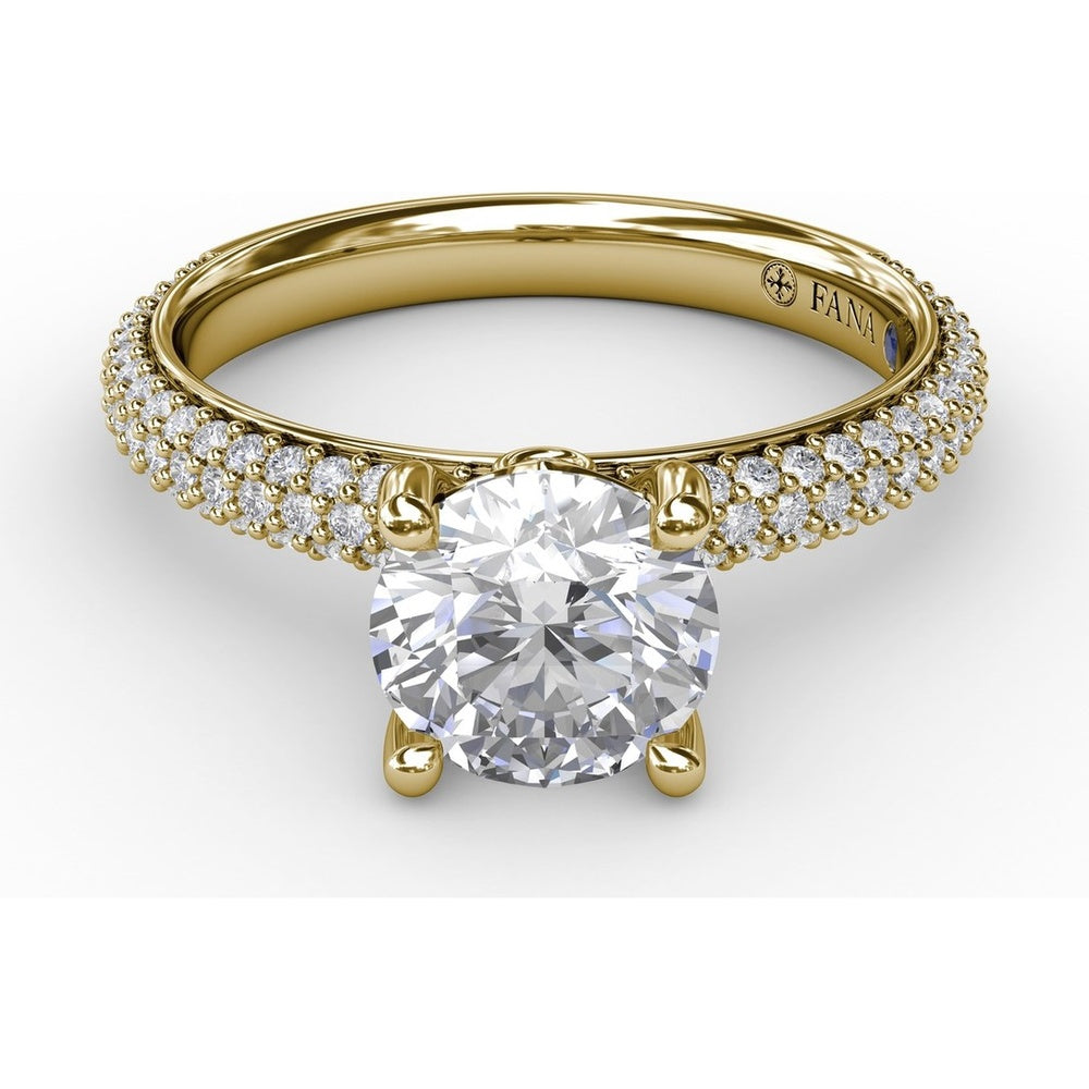 Engagement Ring Setting with Seamless Pavé Band and Round Diamond Profile by Fana - 0.51 Carat Total Diamond Weight