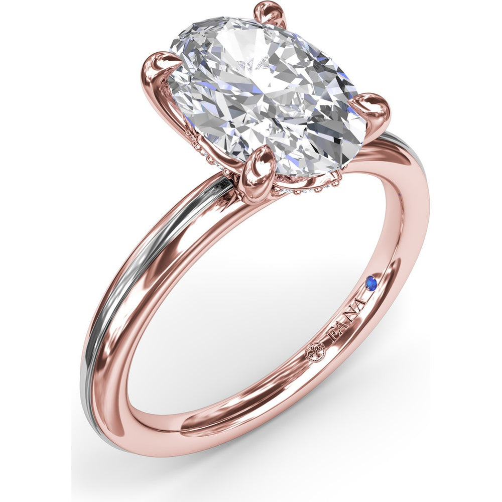 Engagement Ring Setting with Solitaire Shank and Pavé Detail for Oval Center Stone by Fana - 0.07 Carat Total Diamond Weight