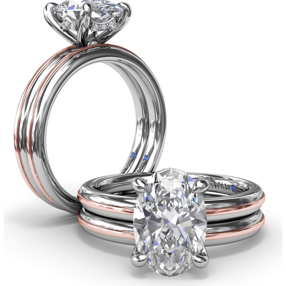 Engagement Ring Setting with Solitaire Shank and Pavé Detail for Oval Center Stone by Fana - 0.07 Carat Total Diamond Weight