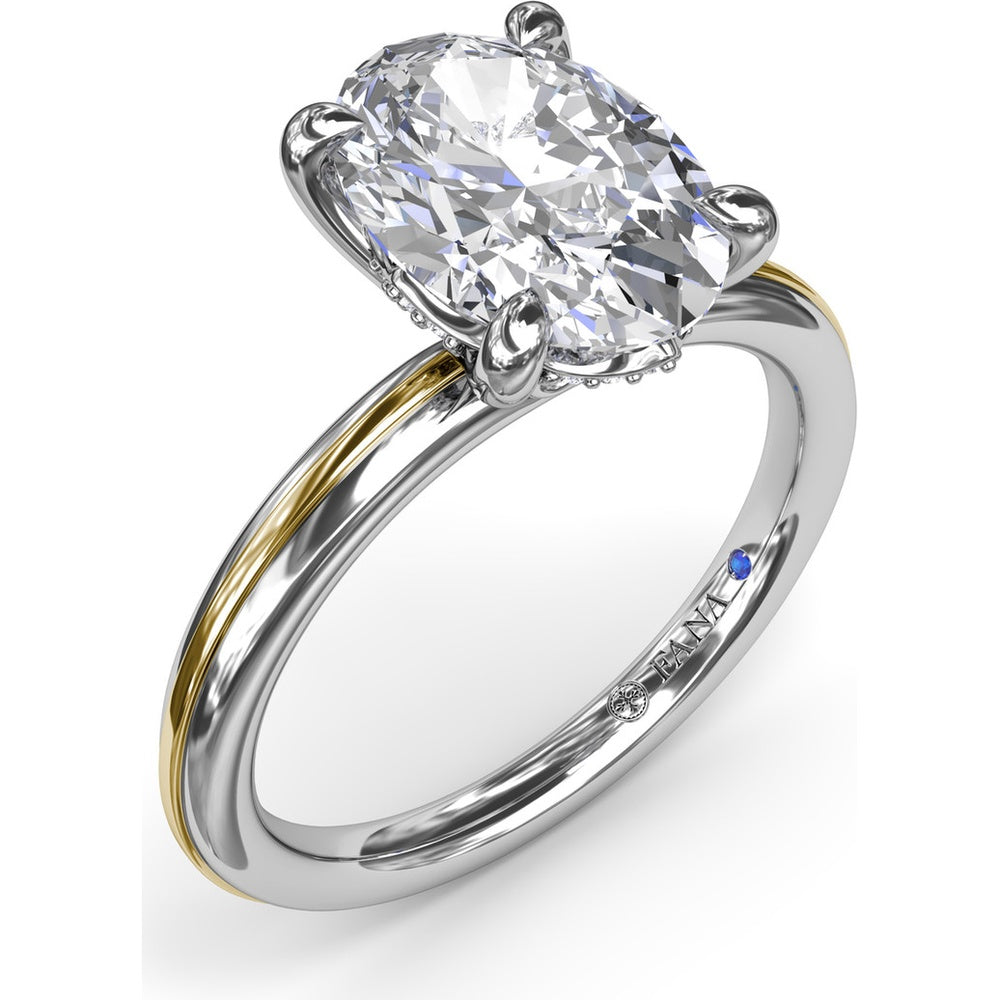 Engagement Ring Setting with Solitaire Shank and Pavé Detail for Oval Center Stone by Fana - 0.07 Carat Total Diamond Weight
